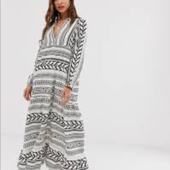 Vero Moda Boho Black & Ivory Aztec Print Long Sleeve Maxi Dress XS - Picture 7 of 7